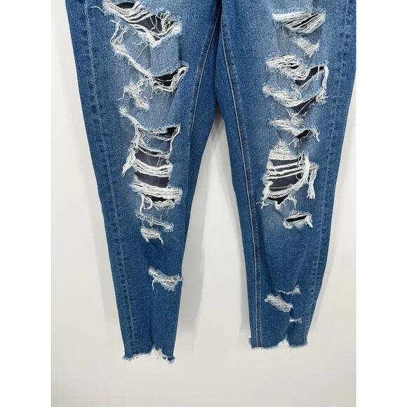 American Eagle Jeans Women 6 LONG Blue Medium Wash Distressed Denim Mom - Picture 3 of 9